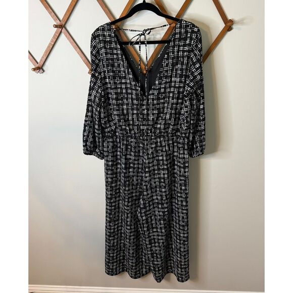 London Style Collection Black White Grid Print Tie Back Jumpsuit size 14‎ Large - Picture 11 of 11